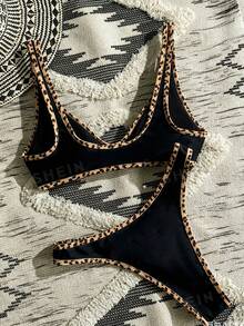 Swim Vcay Leopard Print Trim Two-Piece Bikini Set - Multicolor - View 2