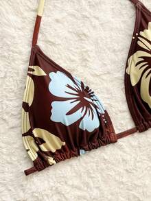 Swim Lushoire Swimsuits For Woman Summer Beach 3packs Random Tropical Print Halter Drawstring Side Bikini - Coffee Brown - View 7