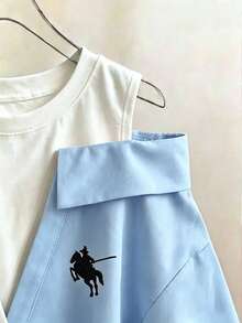 GlowEve 女款 2 合 1 刺繡露肩上衣，夏季度假款 - 淺藍色 - View 6