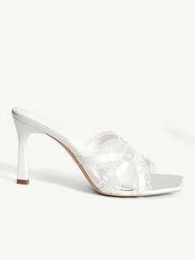 CUCCOO CHICEST 女士鞋履 春夏新款方头细高跟白色蕾丝细带高跟凉鞋 时尚舒适 百搭优雅性感派对女凉鞋拖鞋 女鞋 - 沙丁米白3 - 查看 4