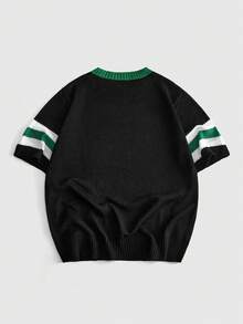 ROMWE MEN Men's Contrast Color Striped Letter & Number Pattern Knit Top - Multicolor - View 2