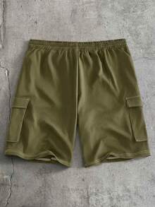 AXEPEAK Men's Single-Breasted Short Sleeve Shirt And Shorts Casual Daily Outfit - Army Green - View 8