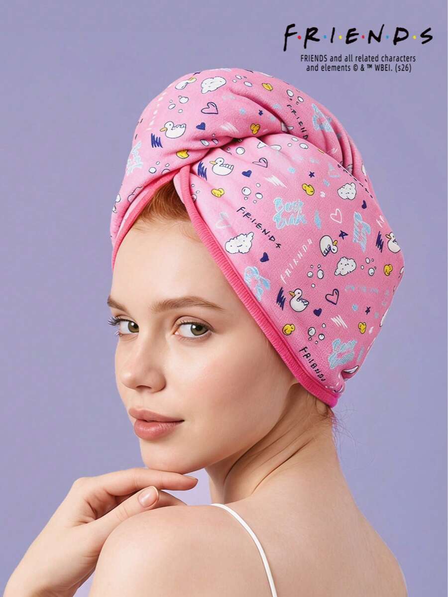 FRIENDS X Joivida 1 pieza Gorro de secado de cabello con estampado de letra de corazón de pato blanco, suavemente engrosado y cálido, toalla de secado de cabello absorbente y suave, adecuada para todas las longitudes de cabello, reutilizable y de secado rápido, perfecta para uso en el hogar, viajes, gimnasio, spa, también un lindo regalo para mujeres y niñas - Multicolor - Ver 1
