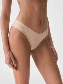 Loungeista 3pcs/Pack Seamless Thong Panties, Breathable & Comfortable, High Elasticity, Solid Color Women's Underwear, Quick-Drying, Suitable For Daily Wear - Apricot - View 2