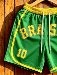 Aesthetic Post Men Contrast Color Elastic Waist Drawstring Casual Digital Print Shorts, Summer, Holiday - Multicolor - View 3