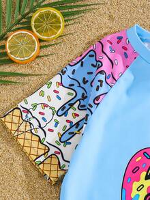 Tween Boy Digital Print Raglan Short Sleeve Top And Shorts Casual Swimsuit Set - Green - View 5
