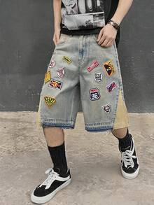 ROMWE MEN Street Life Celana Pendek Denim Kasual Saku Tempel untuk Remaja Laki-Laki - Perunggu - View 3