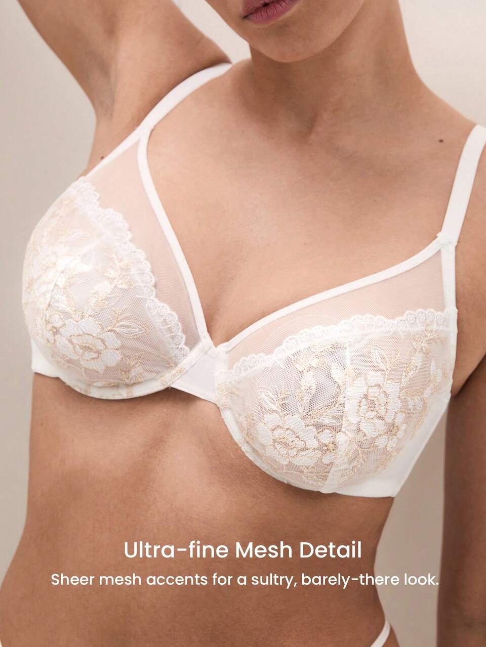 Plus Full Coverage Unlined Embroidered Lace Bra