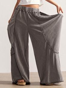 Bohemela Casual Solid Color Knit Loose Washed Women's Long Pants - Coffee Brown - View 6