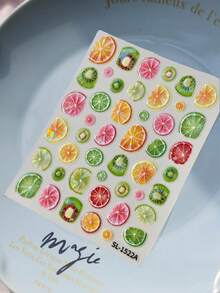 1張5D果凍水果美甲貼紙，可愛夏季瓜類橘子切片圖案，自黏式美甲藝術裝飾，透明亮面，易於貼敷，適用於DIY美甲、居家及美甲沙龍，適合成人夏季使用 - 彩色 - 查看 5