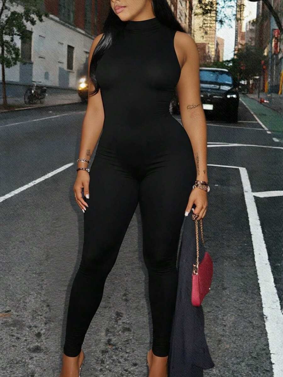 SHEIN SXY Plus Size Summer Sleeveless Tight Jumpsuit, Casual & Minimalist