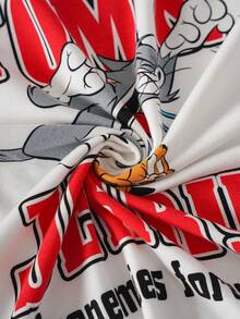 TOM & JERRY X SHEIN Men's Round Neck Letter Cartoon Print Casual Versatile Daily Outing Short Sleeve T-Shirt - White - View 7