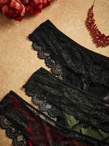 PinupPomp 3pcs/Set Retro Sexy Lace Patchwork Women's T-Back Panties - Multicolor - View 3