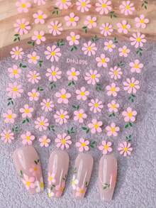 3pcs/Set Spring Daisy Flower Nail Stickers, 3D White, Blue, Pink Daisy Pattern, Spring Easter DIY Nail Art Decals, Women Nail Accessories Nails - Multicolor - View 7