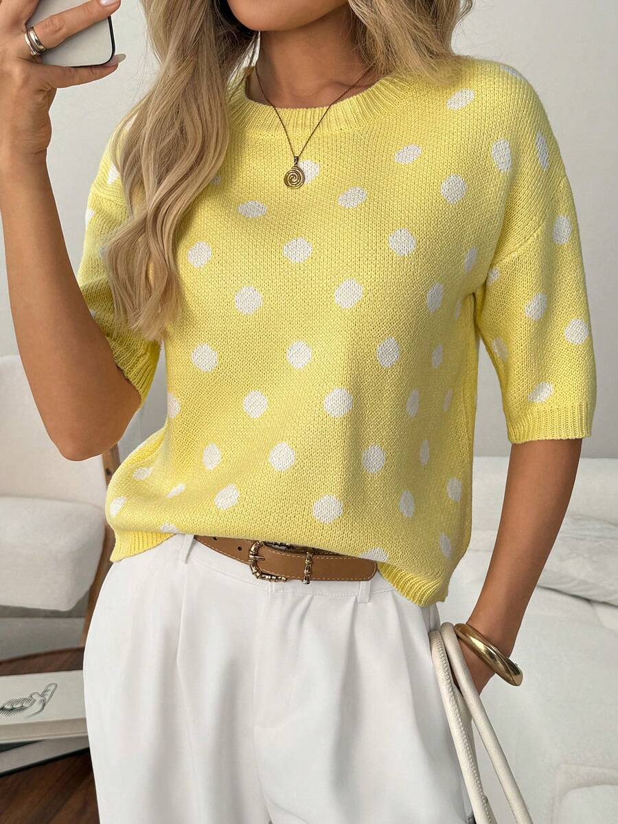SHEIN LUNE Suéter de punto casual para mujer con lunares para vacaciones de verano - Multicolor - Ver 1