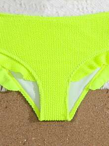 SHEIN Tween Girls Camisole Style Bikini Solid Color With Ruffle Trim Special Fabric - Yellow - View 4