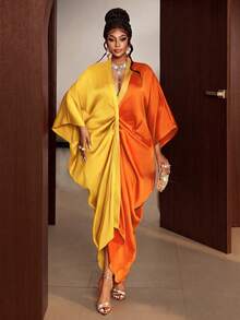 Maweii Plus Size Women's Sexy Spring/Summer Ruched Front Plus Size Sleeve Autumn Dress Fall - Multicolor - View 6