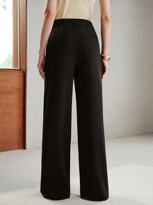 MOTF PREMIUM PANTALONES LARGOS DE PIERNA RECTA CON PLIEGUES Y DRAPEADO TIPO PALILLO PARA USO DIARIO EN OFICINA Y DESPLAZAMIENTOS PRIMAVERA/VERANO - Negro - Ver 5