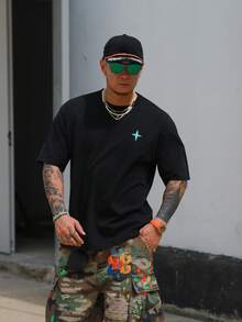 DAZY Summer Butterfly Print Round Neck Short Sleeve T-Shirt Graphic Tees Men - Black - View 7