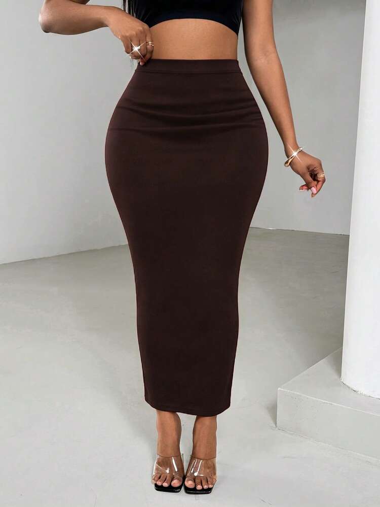SHEIN Clasi Women's Fitted Sexy Printed Mini Skirt - Coffee Brown - View 4