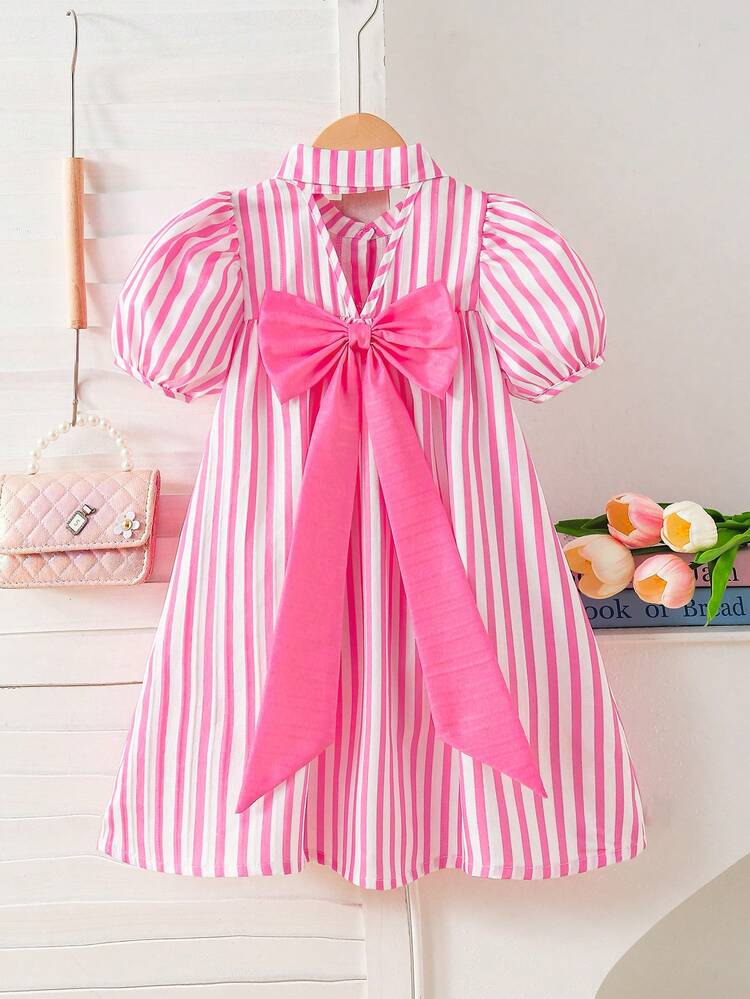SHEIN Elladie kids ピンクストライプ ドレス 大きなピンクリボン付き