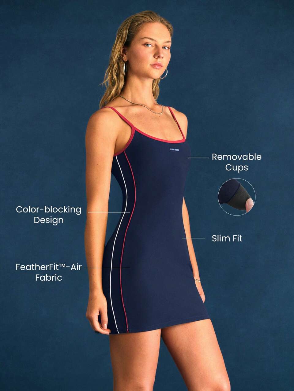FeatherFit™-Air Court Core Quick-Dry Sweat-Wicking Fix Fit Strappy Active Dress With Contrasting Stripes Removable Cups Daily Casual Wear
