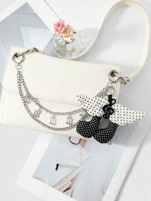 ROMWE Anime 1 Korean Simple Black And White Polka Dot Wing Sound Symbol Silver Note Handmade Chain DIY Keychain Bag Pendant, Women's Daily Wear Holiday Gifts - Black and White - View 9