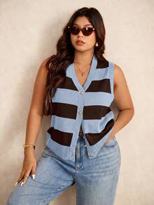 Elaquor Plus Size Sleeveless Knitted Sweater Vest, Fashionable For Summer,Business Casual Woman In Fall/Winter - Blue - View 6