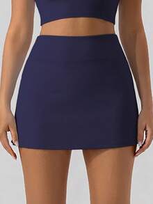 SHEIN Luminelle Multifunctional Multi-Purpose Pencil Slim Fit Anti-Exposure Skort For Back To School - Navy Blue - View 3