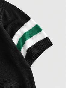 ROMWE MEN Men's Contrast Color Striped Letter & Number Pattern Knit Top - Multicolor - View 4