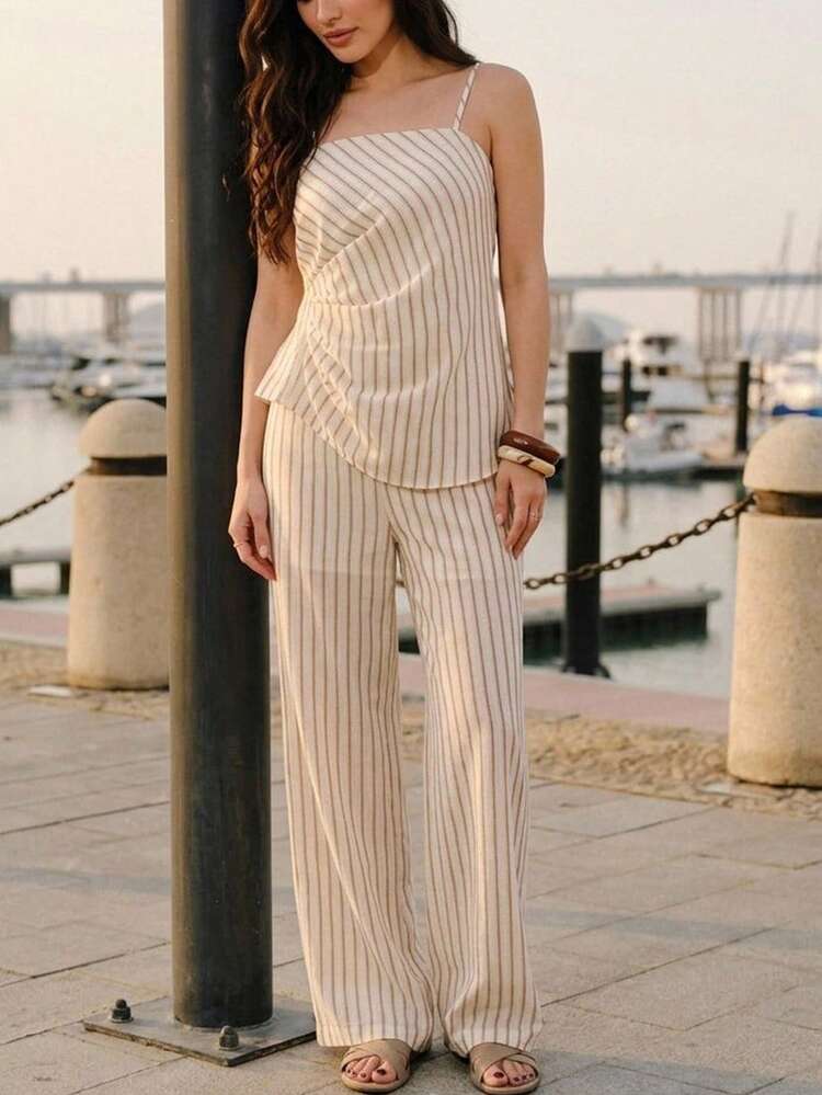 Women's Summer Vacation Striped Camisole And Pants 2 Pieces Set Lounge Sets For Women