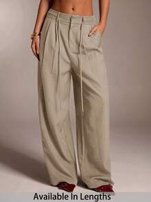 SHEIN Tall CURVE 大码女式纯色口袋休闲百搭日常裤 - Volcanic Gray - 查看 8