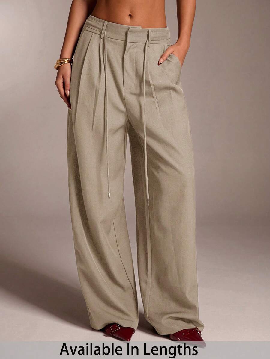 SHEIN Tall CURVE Plus Size Women Solid Color Pocket Casual Versatile Daily Wear Pants Fall - Volcanic Gray - View 1