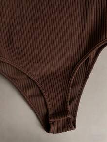 Franclia Summer Casual Solid Color Bodysuit - Brown - View 7