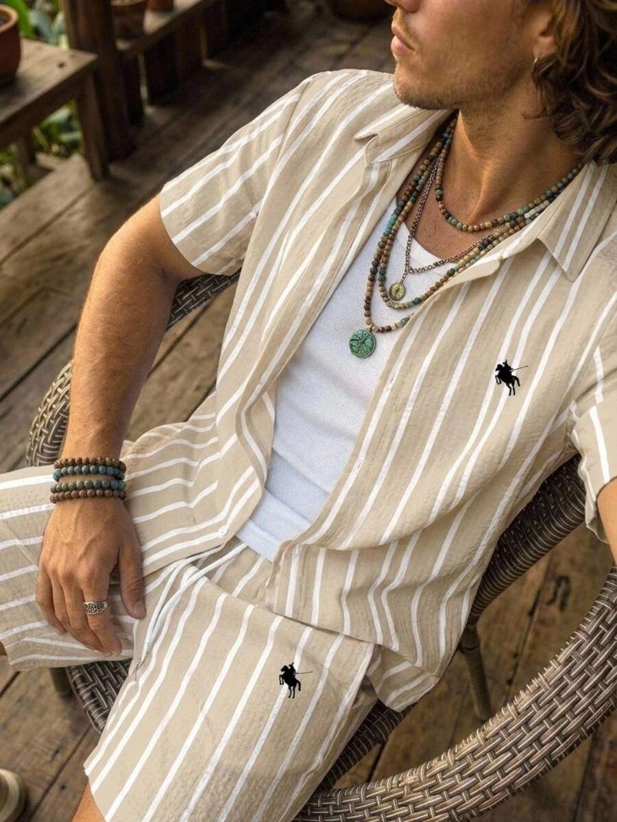 Alderstead Men's Striped Short Sleeve Shirt And Shorts Set - Multicolor - View 1