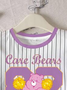 SHEIN X Care Bears 青少年女孩條紋熊圖案短袖T恤 - 白色 - 查看 5