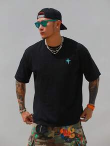 DAZY Summer Butterfly Print Round Neck Short Sleeve T-Shirt Graphic Tees Men - Black - View 2