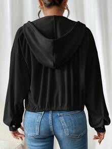 SHEIN Frenchy 女款拼接 2 合 1 燈芯絨連帽夾克外套 - 黑色 - 查看 3
