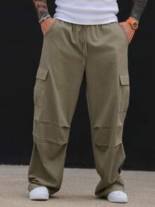 DAZY Long Cargo Pants With Pocket And Drawstring Design, Parachute Style For Men - Army Green - View 5