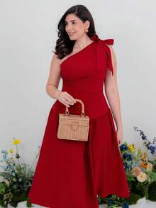 The Leen Edit Damen Freizeitkleid in mittlerer Länge, geeignet für den Sommer, elegant - Rot - Übersicht 3