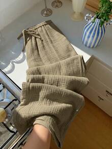Comfortcana Quần dài nữ kiểu dáng thường ngày, màu trơn, chất liệu có họa tiết, cạp chun. - Màu Khaki - Xem 6