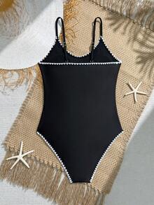SHEIN Baju Renang Terusan Model Camisole dengan Trim Kontras untuk Remaja Perempuan, Cocok untuk Liburan Olahraga Pantai, Pesta Kolam Renang, Pesta Pantai Musim Panas - MultiWarna - View 2