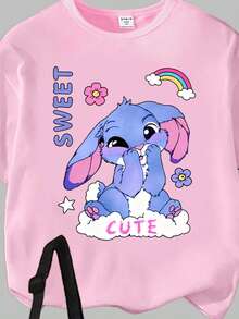 1 Set Spring Summer Autumn Young Girl Creative Personalized Cute Kawaii Blue Rabbit Pattern Casual Style Basic Short T-Shirt And Leggings Set Sets - Multicolor - View 5