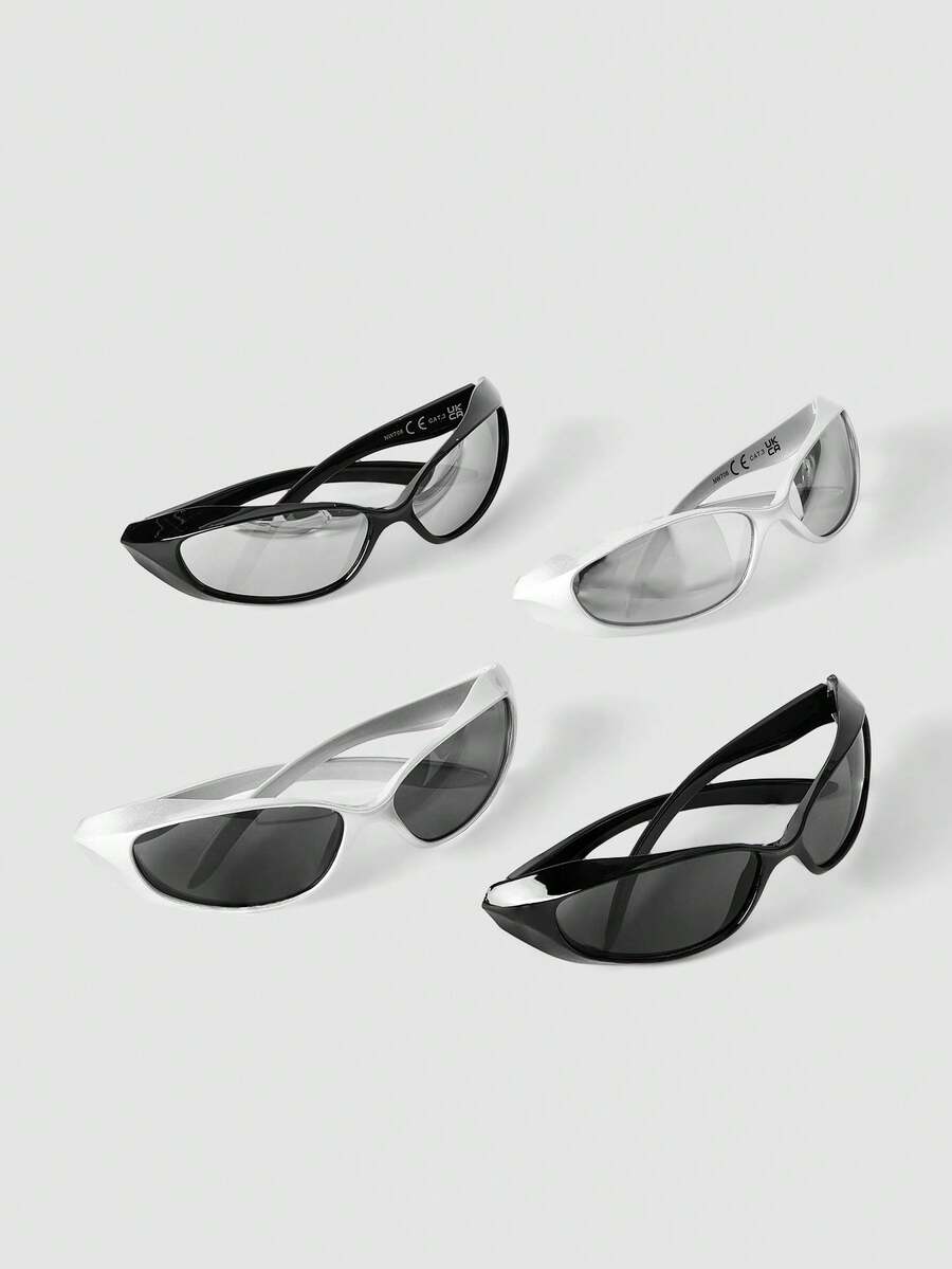 MortiRose 1PC/4PCS Futuristic Y2K Cycling Fashion Glasses For Men & Women Couples, Punk Hipster Sports Goggles Suitable For Driving, Everyday Wear, Hiking - Multicolor - View 1