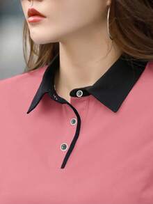 NostaNoir Áo thun ngắn tay cổ tròn màu sắc mùa hè dành cho nữ - Hồng - Xem 4