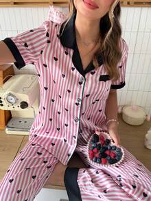SweetSlumber PJS10 女款緞面數位印花睡衣套裝 - 彩色 - 查看 4
