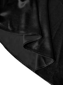 GlowEve CURVE Plus Size Women's Solid Color Asymmetric Neckline Elegant Dress - Black - View 3
