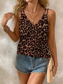 EMERY ROSE Casual Leopard Print Pattern Plus Size Camisole And Tank Top Suitable For Summer - Multicolor - View 3