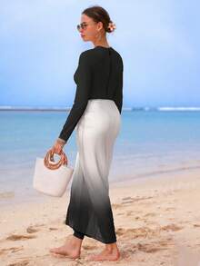 Swim Shayni Summer High-End Elegant Solid Color Gradient Beach Dress Design Hot-Selling Burkini Swimsuit - Black - View 2