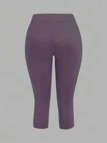 SHEIN EZwear 女款 2 件組黑色紫色七分緊身休閒內搭褲，適合夏季健身房穿著 - 彩色 - 查看 7